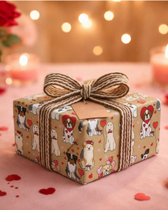 Papel de regalo romántico en forma de corazón para el Día de San Valentín, papel kraft con diseño de cachorro y corazón, papel de regalo personalizado - Product Image 4