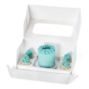 도매 사용자 정의 로고 골판지 상자 크래프트 창 케이크/컵 케이크 상자 구멍과 콤보
