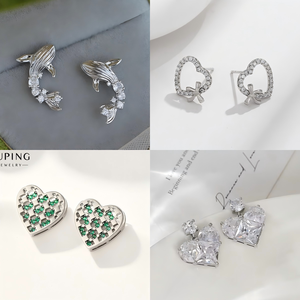 Collection de boucles d'oreilles de luxe XUPING, plaquées or, <span class=keywords><strong>double</strong></span> cœur, grandes boucles d'oreilles à zircon, boucles d'oreilles glamour pour femmes, boucles d'oreilles de soirée - Product Image 3