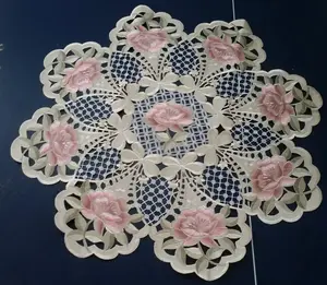 玫瑰花刺绣 cutwork 桌布
