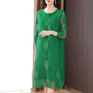 Abito Casual plissettato <span class=keywords><strong>verde</strong></span> <span class=keywords><strong>menta</strong></span> nuovo Design elegante con o-collo e stampa digitale anteriore senza spalline leggero - Product Image 3