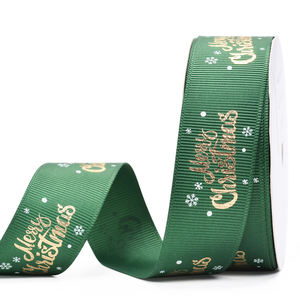 YAMA Desain Pabrik Foil Gold Dicetak 25Mm Selamat Natal Santa Claus Grosgrain Pita Natal - Product Image 4