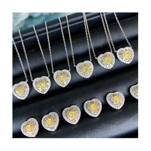 Xinfly Italian 2-in-1 Elegant 18K Gold Natural Yellow Diamond Heart <b>Necklace</b> and Earring Sets - Product Image 1