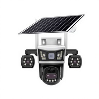 Caméra de surveillance V380 à triple objectif, zoom 10x, alarme intelligente, vision nocturne, alimentée par énergie solaire