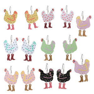 Hébergement complet nouveau écologique acrylique boucles d'oreilles européen américain dessin animé couleur poule forme cadeau en gros - Product Image 1