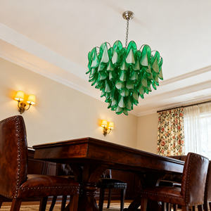 Lustre italien en verre de Murano, style mi-siècle, soufflé à la main, pétales de verre rose, chrome, décoration de style statement, lustre Emily Petal - Product Image 3