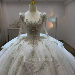 Vestidos de Novia Lsjj120 con Cuentas, Personalizados, de Manga Larga, Estilo Princesa, Largos hasta el Suelo, con Cola de Corte, Jancember - Product Image 6