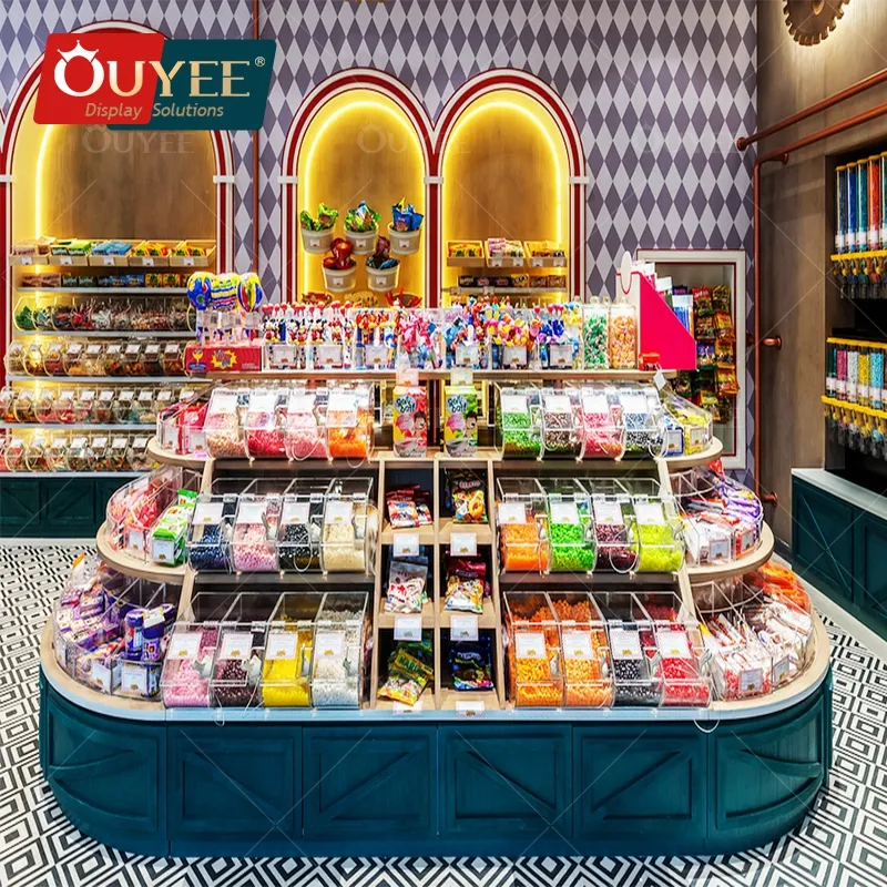 Retail Store Decor Sweet Shop Counter Chocolate Kiosk Confectionery Furniture Design Candy Stand