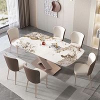 Ensemble Table à Manger Moderne de Luxe en Acier Carbone avec Plateau en Pierre Marbre – Mobilier de Luxe Stable pour Villa, Maison, Appartement, Hôtel et Restaurant