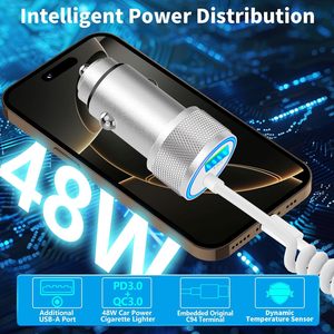 Cargador de coche con doble carga rápida QC3.0, cable USB Lightning con conector tipo resorte para dispositivos Apple, salida de 18W - Product Image 2