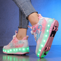 Chaussures de roller à 4 roues pour enfants avec lumières LED, semelle intermédiaire en EVA et semelle extérieure en TPR, tige en Lycra, pour usage extérieur, garçons et filles, chaussures de sport