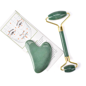 ¡En stock! Proveedor <span class=keywords><strong>China</strong></span> de encargo verde Aventurina jade rodillo gua sha raspado masaje conjunto de herramientas - Product Image 2