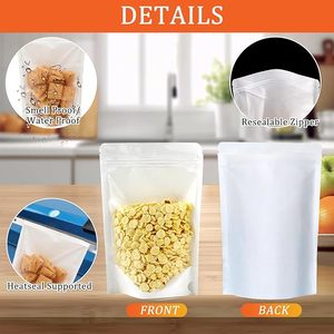 Sachet Doypack en papier kraft blanc avec fermeture éclair, personnalisable avec logo, pour poudre, vente en gros - Product Image 4