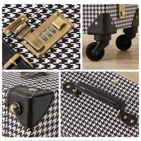 Ensemble de bagages rétro vintage pour hommes et femmes, 4 pièces, valise à motif pied-de-poule avec sac cosmétique en PU pour les voyages, vente en usine