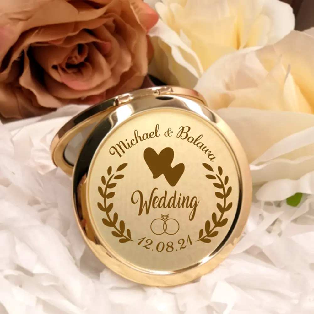 Hadiah Bridal Shower Yang Dipersonalisasi untuk Tamu, Cermin Rias Kustom, Mendukung Pernikahan dengan Nama Pengantin & Tanggal Dalam Tas