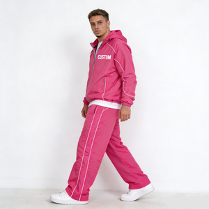 <span class=keywords><strong>Tuta</strong></span> Sportiva da Uomo Trendy Grigio Chiaro con Stampa Personalizzata, Bordi Bianchi a Righe, Zip e Cappuccio Oversize in Misto Poliestere - Product Image 3