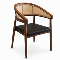 Chaise de salle à manger en rotin, fauteuil en bois avec dossier en cannage, assise rembourrée noire, pieds coniques pour salle à manger, restaurant, café