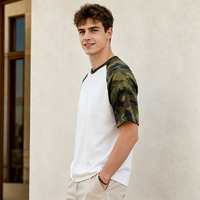 T-shirts surdimensionnés pour hommes en coton vintage lavé, style streetwear, avec manches raglan et imprimé camouflage, personnalisables OEM, pour tenue quotidienne