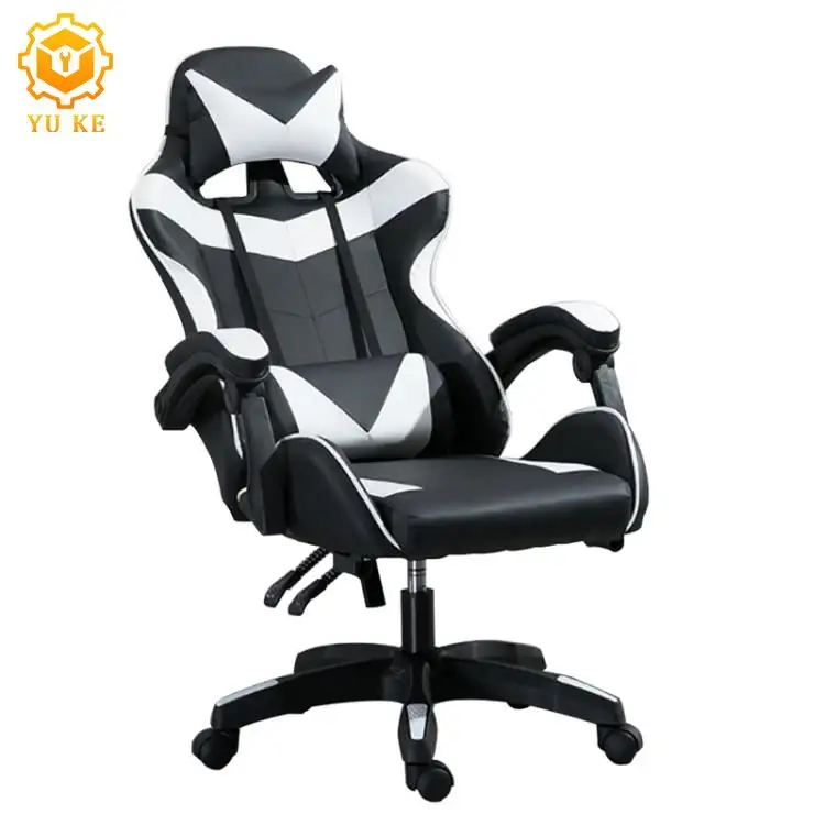 Chaise de support lombaire inclinable et pivotante, siège de gaming pc, noir et blanc, bon prix