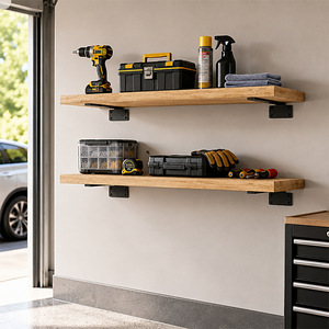 Heavy Duty <b>Wall</b> <b>Mounted</b> <b>Shelf</b> Bracket 2 Piece Set Black Steel Support For Storage Organization Home Office Kitchen Bedroom - Product Image 2