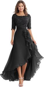 Robes <span class=keywords><strong>de</strong></span> soirée formelles en mousseline <span class=keywords><strong>de</strong></span> soie à manches mi-longues avec appliques en dentelle, longueur thé, <span class=keywords><strong>pour</strong></span> invitées <span class=keywords><strong>de</strong></span> mariage et mères <span class=keywords><strong>de</strong></span> <span class=keywords><strong>la</strong></span> mariée - Product Image 5