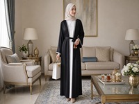 Ensemble Abaya ouverte style Dubaï en tissu polyester avec garniture de strass thermocollants, ceinture assortie, vêtements islamiques pour le quotidien et la prière