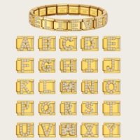 Bracelet à breloques italien en or, nouveau, avec alphabet A-Z, zircon cristal 9mm, en acier inoxydable, breloque lettre initiale DIY, bijoux pour femme, vente en gros