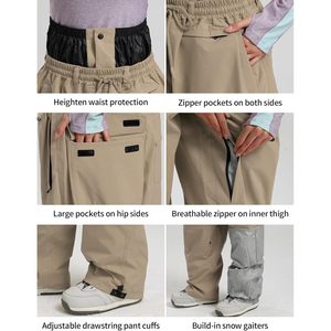 Pantalons de neige personnalisés unisexes pour adultes, imperméables 15K, respirants 10K, coupe-vent, pour le ski et le snowboard - Product Image 5