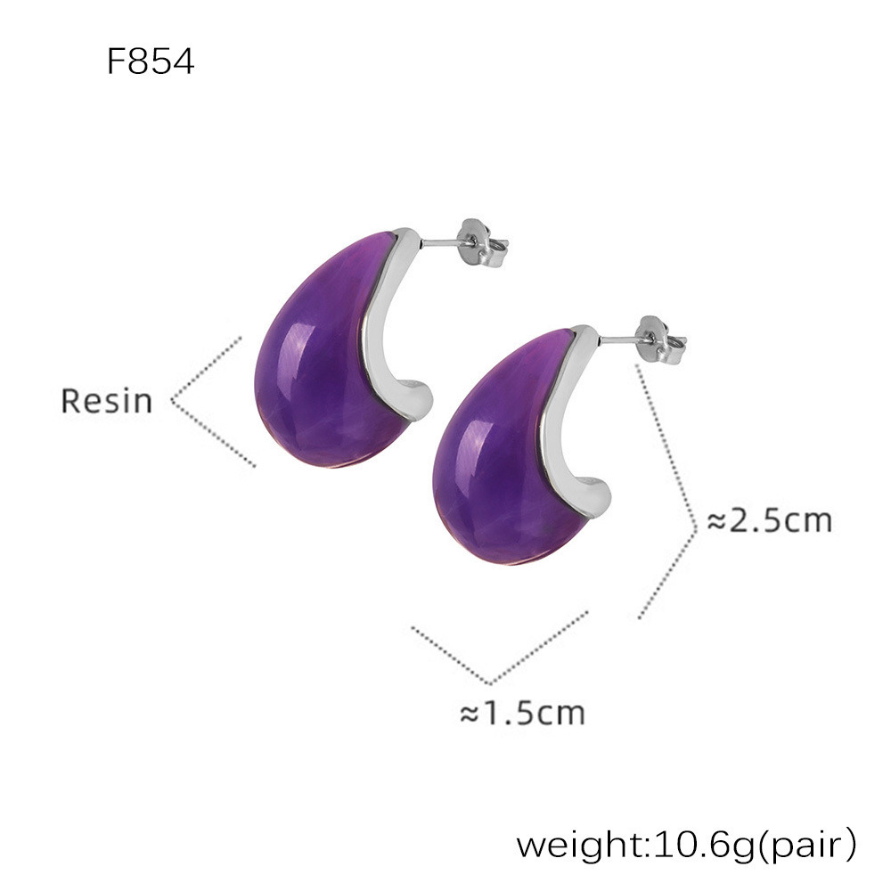 F854-ต่างหูเรซิ่นสีม่วง