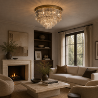 Plafonnier rond à 5 lumières en laiton massif avec cristaux K9, prisme en laiton à étages pour villa, salon, personnalisable