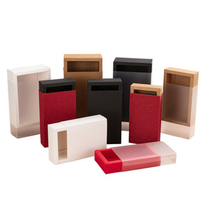 Omet small eco friendly brown kraft paper card slide out sleeve sliding drawer packaging gift slide boxes with clear PVC window