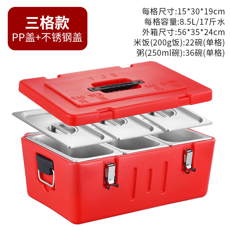 Three-compartment insulated box [double lid]