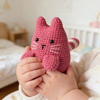 Poupée chat fuchsia plate, brillante, faite main au crochet, de haute qualité, adorable, pour décoration intérieure
