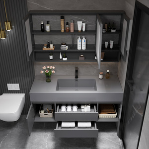 <span class=keywords><strong>Meuble</strong></span> de salle de bain moderne et personnalisé, nouvelle combinaison de <span class=keywords><strong>meuble</strong></span> sous-vasque intégré en bois avec vasque en ardoise, mobilier de salle de bain élégant pour la maison - Product Image 4