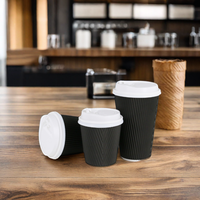 Gobelet en papier jetable avec couvercle épaissi à paroi ondulée pour café, thé au lait, eau minérale, isolation thermique, revêtement PE, logo personnalisé