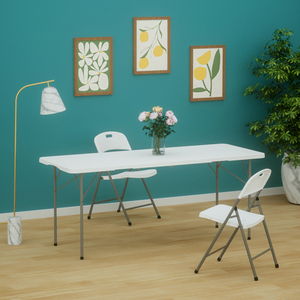 6ft fácil de limpar portátil ao ar livre mobiliário partido evento centro dobrável na metade branca longa HDPE plástico dobrável mesa - Product Image 3