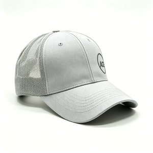 Custom Embossed ACE Circle Logo 6-Panel Trucker <b>Hat</b> <b>Light</b> Grey Polyester Front Mesh Back Adjustable Snapback Unisex Outdoor - Product Image 4