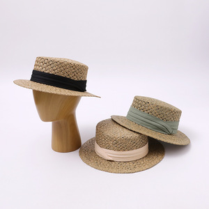 Chapeau de gondolier J455, chapeau de paille, <span class=keywords><strong>Venise</strong></span>, chauffe-chef pour conducteur de gondole, chapeau de soleil décontracté Fedora à calotte plate pour femme, idéal pour les voyages et les vacances - Product Image 4