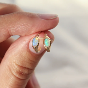 Fine Jewelry Earrings Sterling <strong>Silver</strong> <strong>Small</strong> Stone <strong>Hoop</strong> for Women 14k Gold Plated Open Natural Opal <strong>Hoop</strong> Earrings - Product Image 5