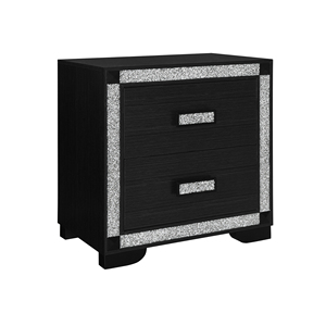 Soulmarie Charcoal Nightstand With Glitter Trim And Two <b>Drawers</b> For Bedroom Storage - Product Image 2