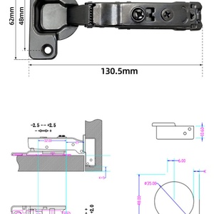 Bisagra hidráulica 3D ajustable con cierre suave, de clip, de dos vías, oculta, con placa de montaje lineal para muebles - Product Image 6