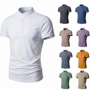 Camiseta de Cuello Mao Personalizada con Logotipo para Hombre, Camiseta Polo Informal de Manga Corta, 100% Algodón, Cuello Mao, Corte Ajustado, Color Sólido - Product Image 1