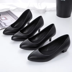 New High-heeled Stiletto Pointy Professional All Match Working Women's Single Black <b>Leather</b> Dress Shoes Women - Product Image 3