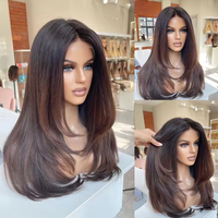 Pelucas frontales transparentes de cabello humano virgen Remy vietnamita con cutícula alineada, color castaño intenso, para corte en capas y flequillo largo, sin pegamento, para mujer