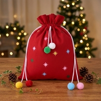 Weihnachtsgeschenk-Sack Rot-Weiß Samt Kordelzug Pompon Weihnachtsmann-Sack Große Geschenktasche Sternenmuster für Feiertagsgeschenke