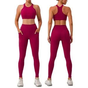 Comodidad Compresión Trajes deportivos de dos piezas Mujeres Ligero acanalado Fitness Yoga Set