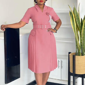 Abito estivo 2025 alla moda da <span class=keywords><strong>donna</strong></span> Casual con scollo a V in tinta unita plissettato da <span class=keywords><strong>ufficio</strong></span> abito elegante da <span class=keywords><strong>donna</strong></span> per <span class=keywords><strong>abbigliamento</strong></span> africano - Product Image 5