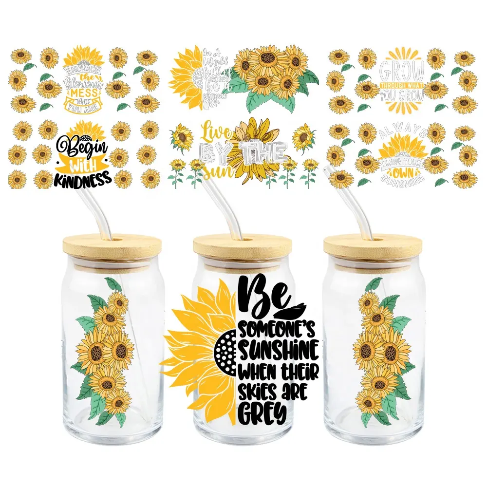 MIYA 2000 Designs Word Sunflower Transfer Aufkleber für Libbey Bierglas becher Kaffeetassen Becher können Geschirr abfüllen