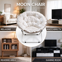 Fauteuil lune moderne rond en tissu Oxford, pliable, avec structure en métal, pour chambre, jardin et salon