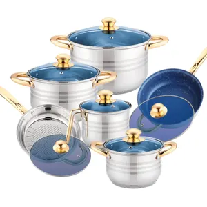 Non-Stick Cookware Set Stainless Steel Cookware Set 12 Pcs Stock Pot Soup Pot Sets Cookware Glass Lid